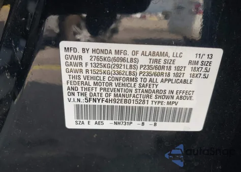 2014 Honda Pilot Touring z USA, uszkodzony, nr VIN 5FNYF4H92EB015281